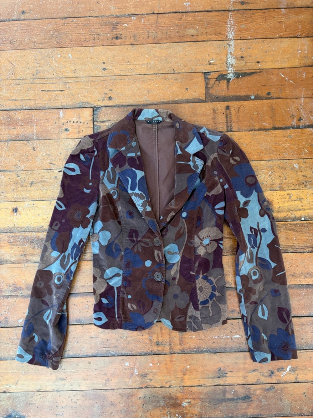 Sisley made in Italy retro brown floral corduroy blazer suit jacket size small